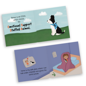 children's picture book called Brave The ESSA - a book about Emotional Support Stuffed Animals. Internal pages