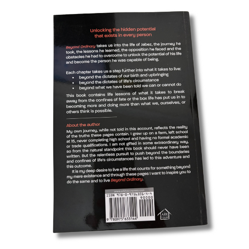 Back cover of the Paperback book - Beyond Ordinary. The secrets from Jabez to unlock your true potential. Christian Living book. Self help book. 