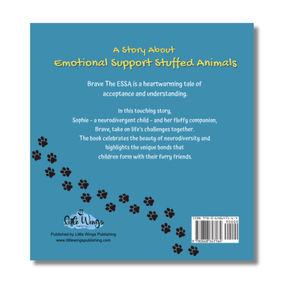 Back cover of a children's picture book - Brave The ESSA - a book about Emotional Support Stuffed Animals - ESSA