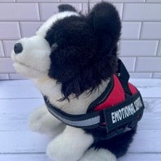 border collie plush dog wearing emotional support vest