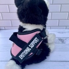 border collie plush dog wearing emotional support vest