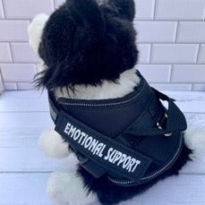 border collie plush dog wearing emotional support vest