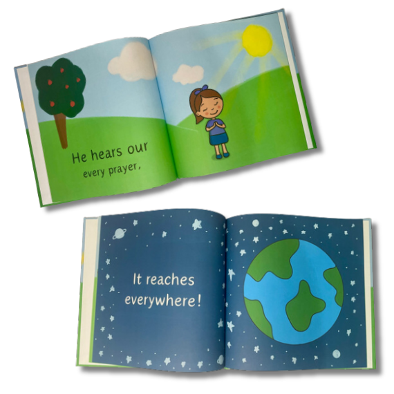 Inside pages of a children's picture book called My Pray For Today. Childrens Christian book. 