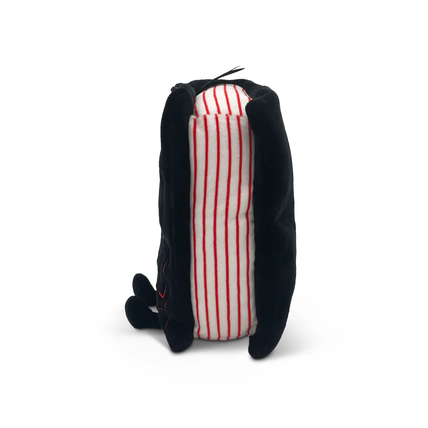 Backpack with red and white striped interior on a white background