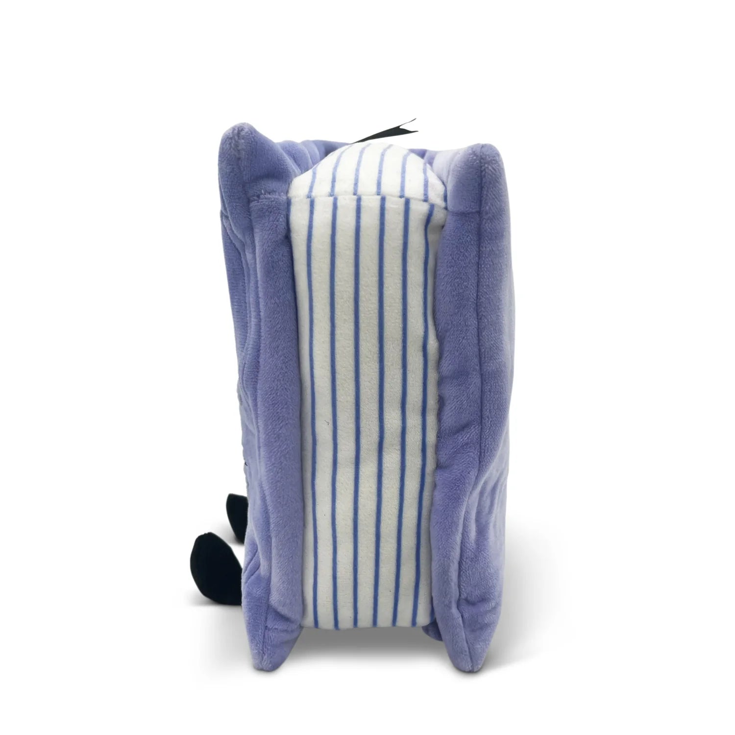 Plush toy with striped interior on a white background