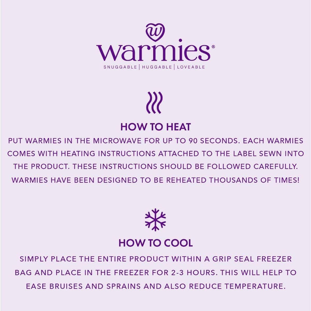 Warmies brand - weighted, lavender scented heat bag - instructions